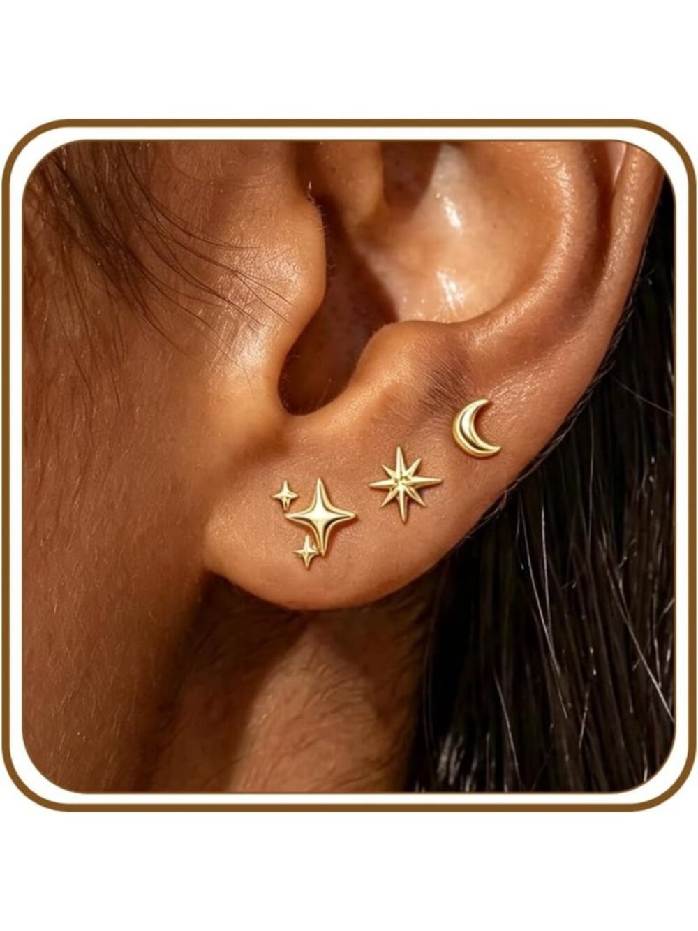 14K Gold Small Stud Earrings for Women - Cute Sterling Silver Jewelry Set